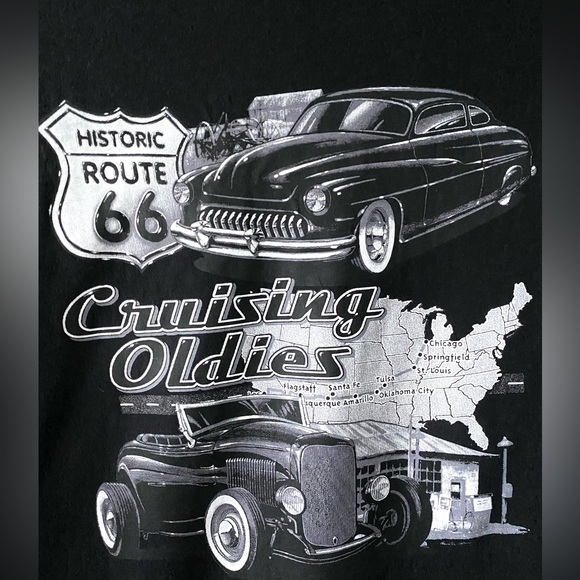 🛑SOLD🛑 Vintage Cruising Oldies Black Historic Route 66 Graphic Shirt Large - Picture 3 of 3